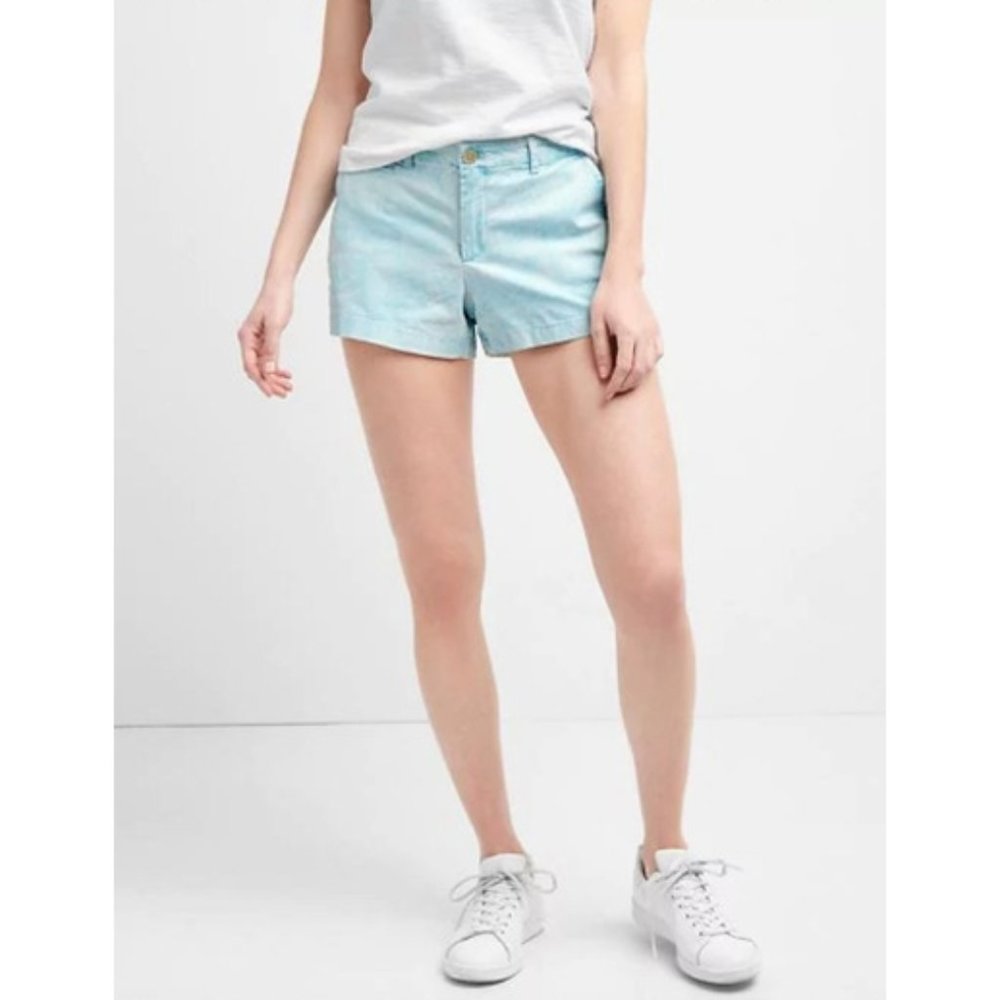 GAP Summer Shorts Laser Blue Leaf Print Twill Stretchy Casual Everyday Classic 0